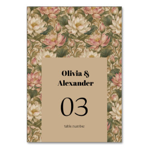 Vintage Water Lotus Botanical Floral Pattern Table Number