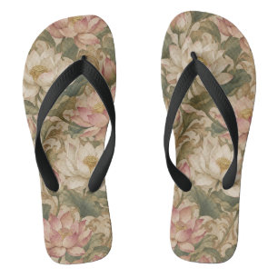 Vintage Water Lotus Botanical Floral Pattern Thongs