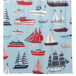Vintage Water Transport Doodle Pattern Shower Curtain