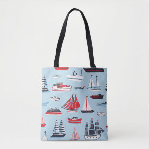 Vintage Water Transport Doodle Pattern Tote Bag