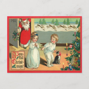 Vintage Watercolor A Joyful Christmas Holiday Postcard