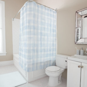 Vintage Watercolor Alice Blue Gingham Pattern Shower Curtain