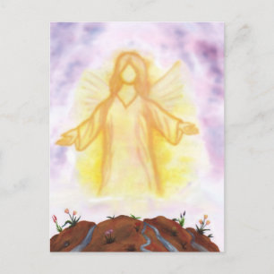 vintage watercolor angel appearing and shining postcard