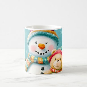 Vintage Watercolor Bear Snowman Christmas Joy Coffee Mug