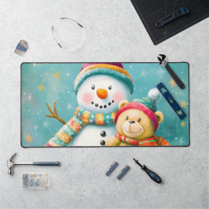 Vintage Watercolor Bear Snowman Christmas Joy Desk Mat