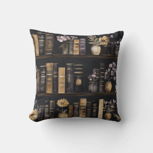 Vintage Watercolor Black Gold Book Spines Cushion
