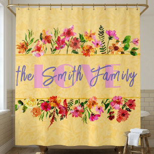 Vintage Watercolor Blooming Spring Flowers Yellow Shower Curtain