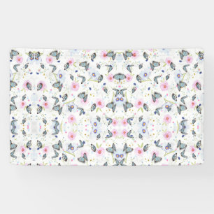 Vintage Watercolor Blue Butterfly & Pink Floral Banner