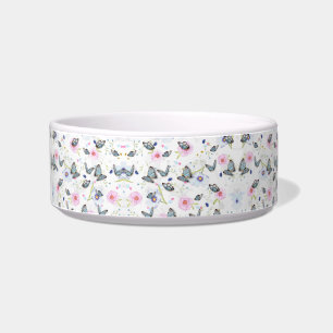 Vintage Watercolor Blue Butterfly & Pink Floral Bowl
