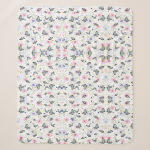 Vintage Watercolor Blue Butterfly & Pink Floral Sherpa Blanket