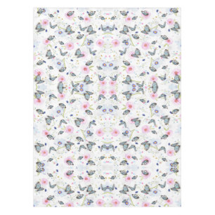Vintage Watercolor Blue Butterfly & Pink Floral Tablecloth