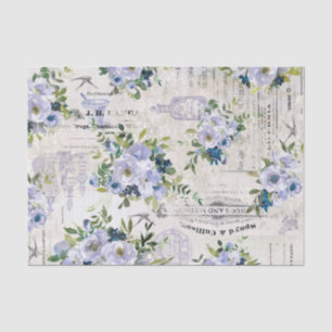 Vintage Watercolor Blue Floral Pattern Collage Tissue Paper