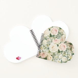 Vintage Watercolor Blush Pink Rose & Lily Heart Notebook