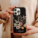 Vintage Watercolor Boho Florals w/ Name iPhone 11 Case<br><div class="desc">This lovely phone case features a black background,  beautiful watercolor floral bouqet with butterfly and your name in elegant calligraphy script.  It's the perfect case for anyone who wants a design that stands out. Add your name to customise this design. It also makes a wonderful birthday or holiday gift!</div>