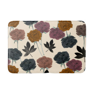 Vintage Watercolor Bold Fall Floral  Bath Mat