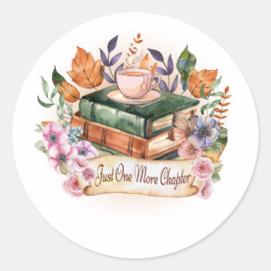 Vintage Watercolor Books and Coffee Just One More Classic Round Sticker