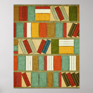 Vintage Watercolor Bookshelf Poster