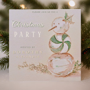 Vintage Watercolor Candy Snowman Christmas Party Invitation