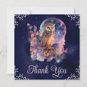 Vintage Watercolor Celestial Fantasy Owl Thank You Card