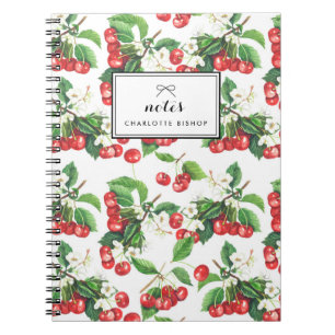Vintage Watercolor Cherries Floral Pattern Notebook