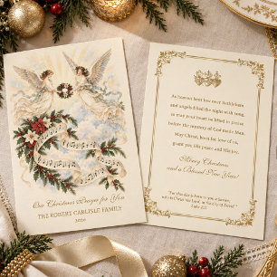 Vintage Watercolor Christmas Angels & Musical Note Holiday Card