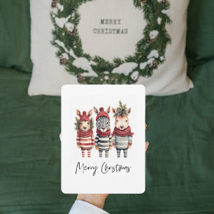 Vintage Watercolor Christmas Animals Holiday Card