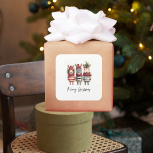 Vintage Watercolor Christmas Animals Square Sticker