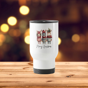 Vintage Watercolor Christmas Animals Travel Mug