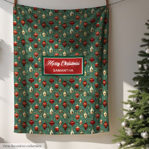 Vintage Watercolor Christmas Baubles Muted Colours Fleece Blanket
