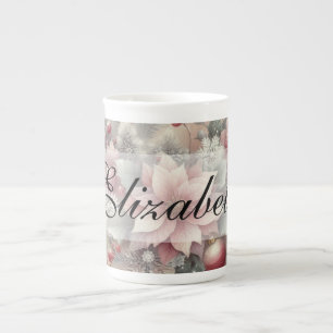 Vintage Watercolor Christmas Floral and Ornaments Bone China Mug