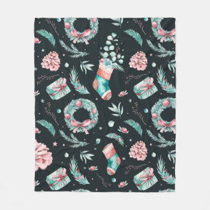 Vintage watercolor christmas illustration fleece blanket