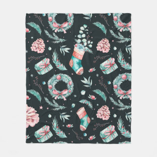 Vintage watercolor christmas illustration fleece blanket