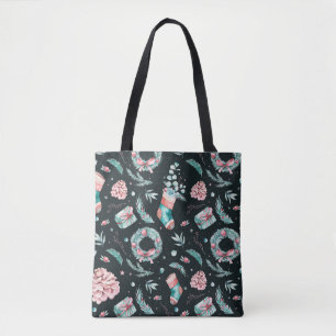 Vintage watercolor christmas illustration tote bag