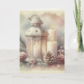 Vintage Watercolor Christmas Lantern and Ornaments Card