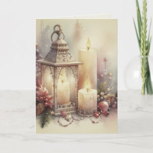 Vintage Watercolor Christmas Lantern and Ornaments Card