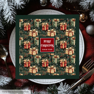 Vintage watercolor Christmas presents burgundy Napkin