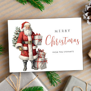 Vintage Watercolor Christmas Santa Claus Holiday Card