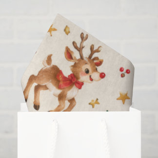 Vintage Watercolor Christmas Santa Reindeer Tissue Paper