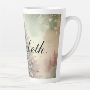 Vintage Watercolor Christmas Tree and Ornaments Latte Mug