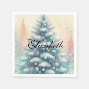 Vintage Watercolor Christmas Tree and Ornaments Napkin