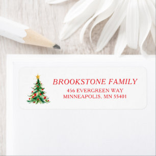 Vintage Watercolor Christmas Tree Holiday Card Return Address Label