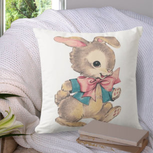 Vintage Watercolor Cottontail Bunny Rabbit  Cushion