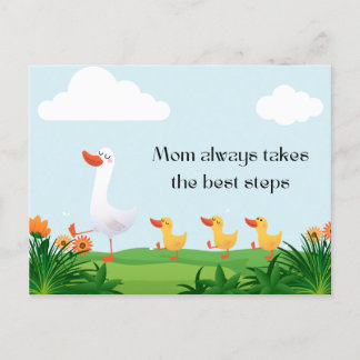 vintage watercolor cute mother duck with her kids  holiday postcard