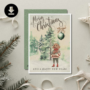 Vintage Watercolor Dachshund Dog  Holiday Card