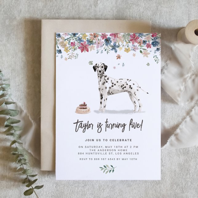 Vintage Watercolor Dalmatian Dog Birthday Party Invitation (Celebrate your furry friend’s special day with our charming dalmatian dog birthday invitation.)