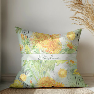 Vintage Watercolor Dandelion Pattern Monogram Cushion