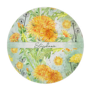 Vintage Watercolor Dandelion Pattern Monogram Cutting Board