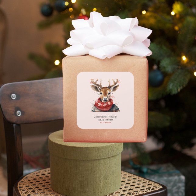 Vintage Watercolor Deer &. Merry Christmas Square Sticker (Creator Uploaded)
