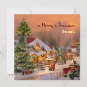 Vintage Watercolor Detailed Christmas Village Holiday Card
