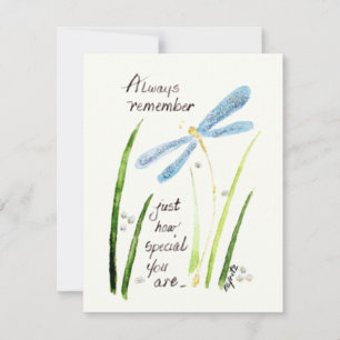 Vintage Watercolor Dragonfly Always Remember text Card